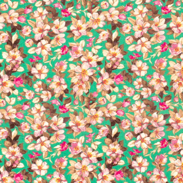 Viscose Nylon Crepe fabric Flowers Green