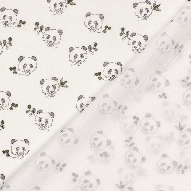 Mousseline stof Panda's geverfd en geprint 