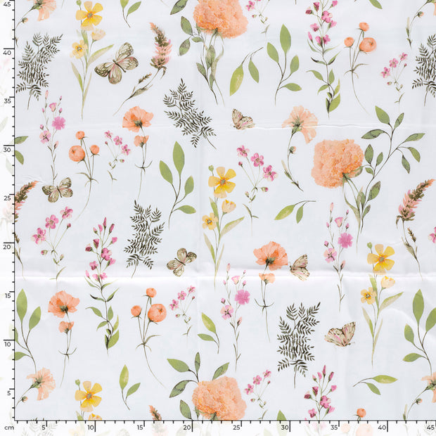 Cotton Satin fabric Flowers Orange