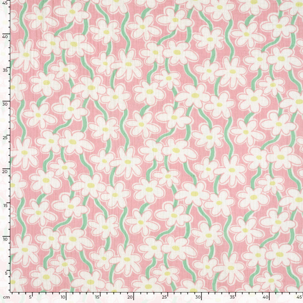 Mousseline stof Bloemen Licht roze