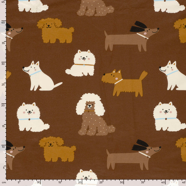 French Terry fabric Dogs Brown