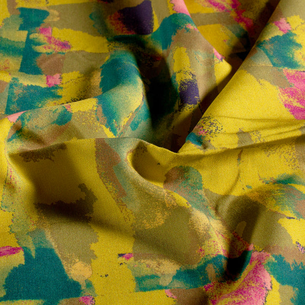 Viscose Poplin fabric Abstract Lime Green