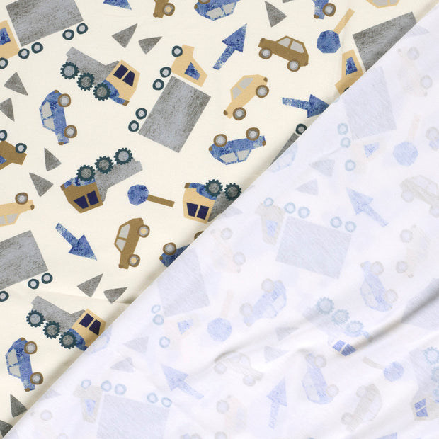 Jersey fabric Cars Off White