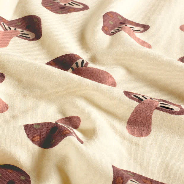 French Terry fabric Mushrooms Off White