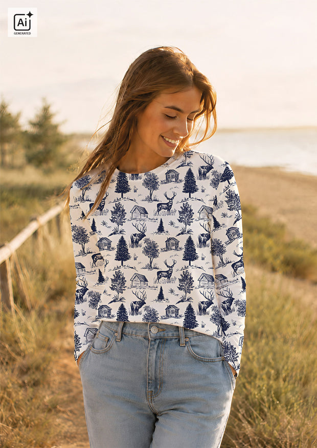 Jersey fabric Deer Cobalt