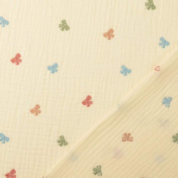 Double gaze tissu Blanc cassé brodé 