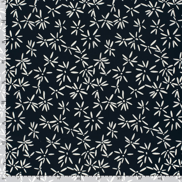 Satin de coton tissu fleurs Bleu Marine