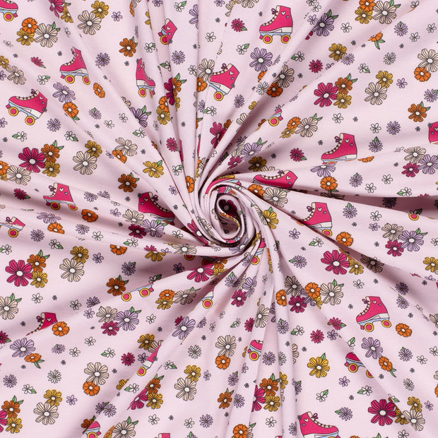 Jersey de Coton tissu Rose clair imprimé 