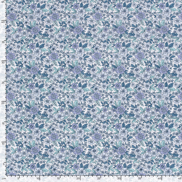 Popeline de Coton tissu fleurs Cobalt
