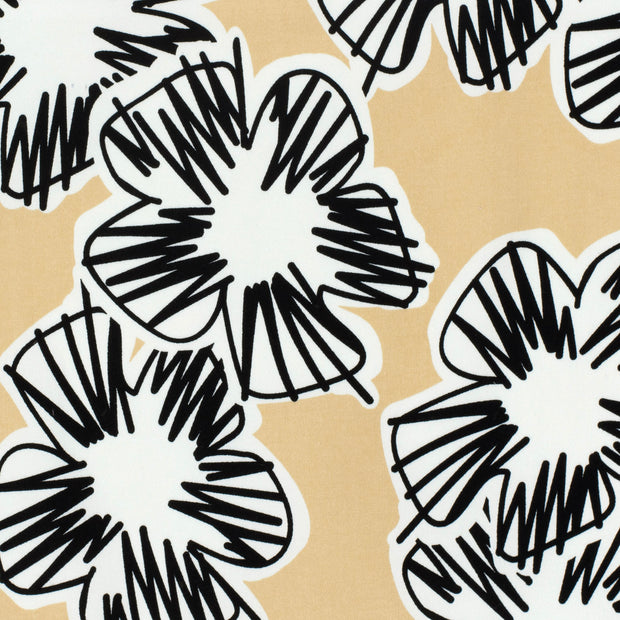 Cotton Satin fabric Flowers Camel