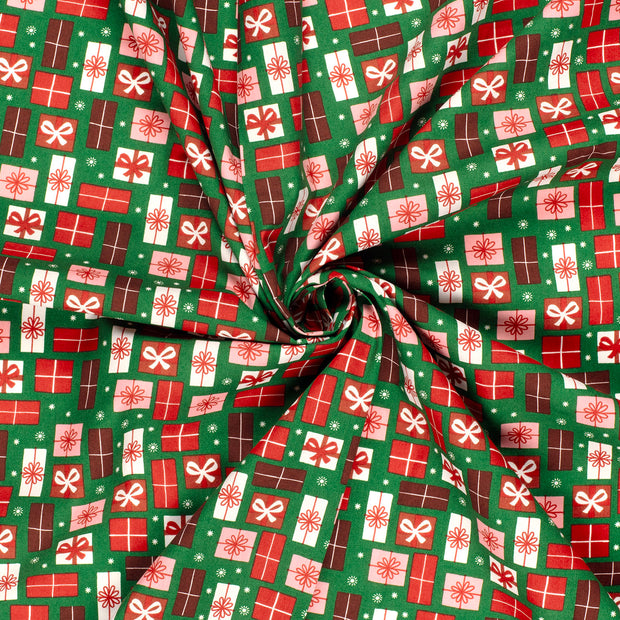Algodón Popelina tela Verde estampado 