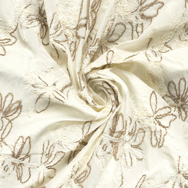 Voile fabric Off White with application 