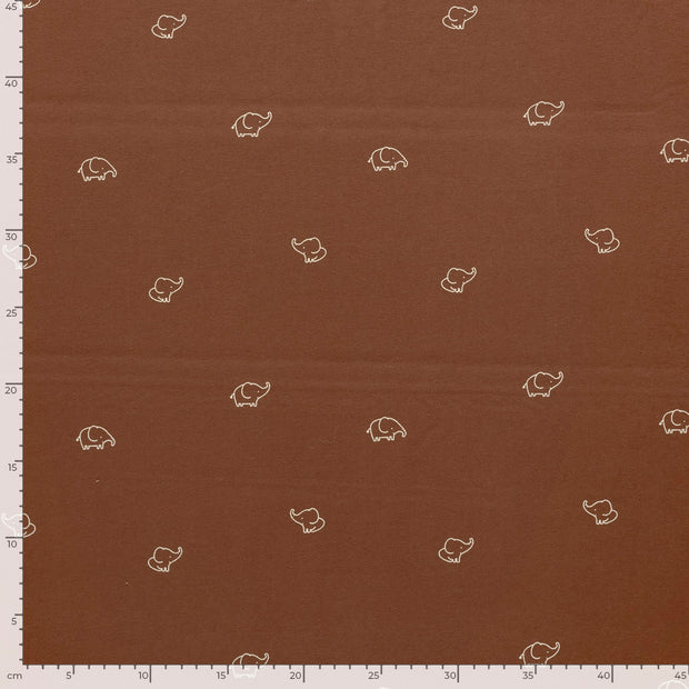 Jersey fabric Elephants Rust