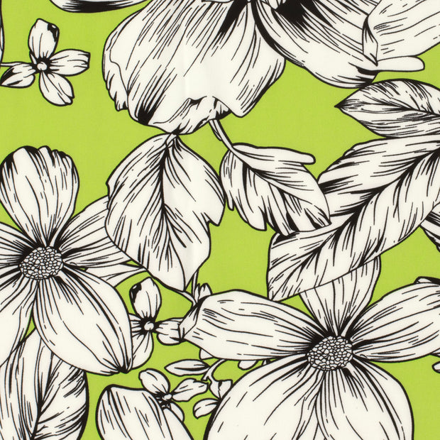 Twill Stretch fabric Flowers Lime Green
