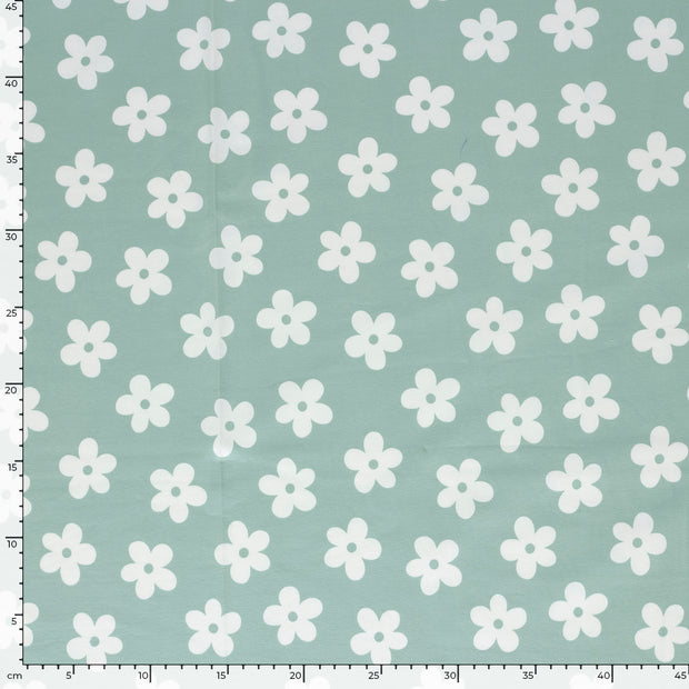 Jersey tissu fleurs Bleu bébé