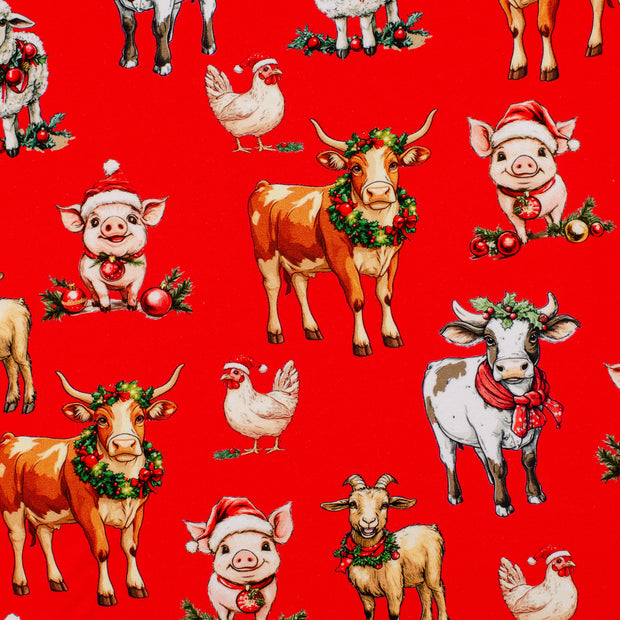 French Terry fabric Animals Red