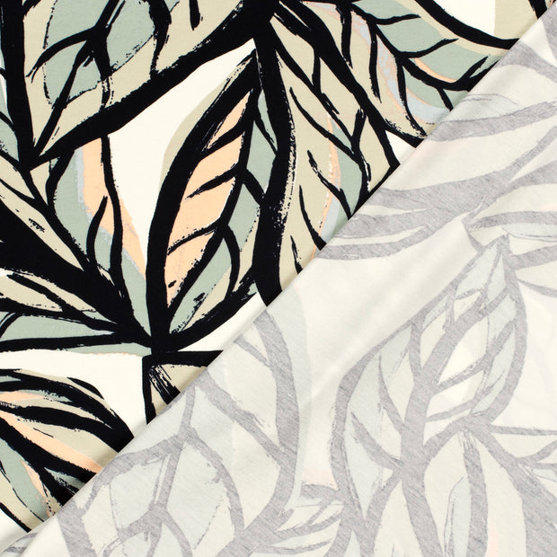 Viscose Vortex Jerséis tela Hojas estampado 