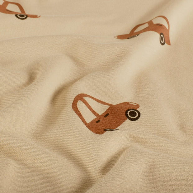 French Terry fabric Cars Beige