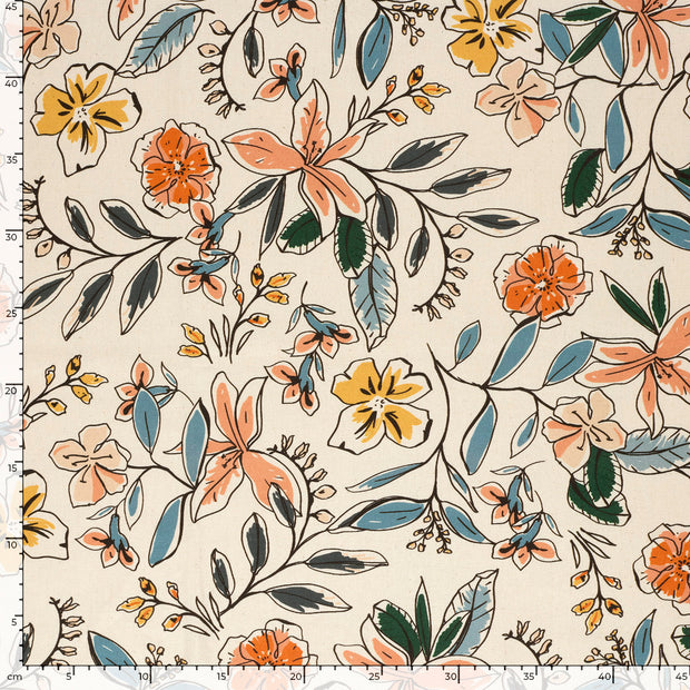 Panama stof Bloemen Beige