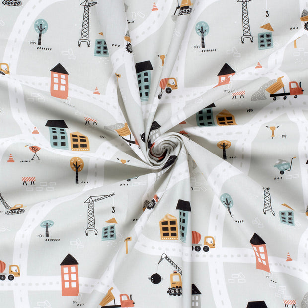 Cotton Poplin fabric Light Grey printed 