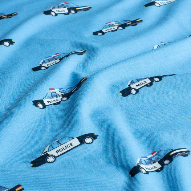 Cotton Jersey fabric Cars Aqua