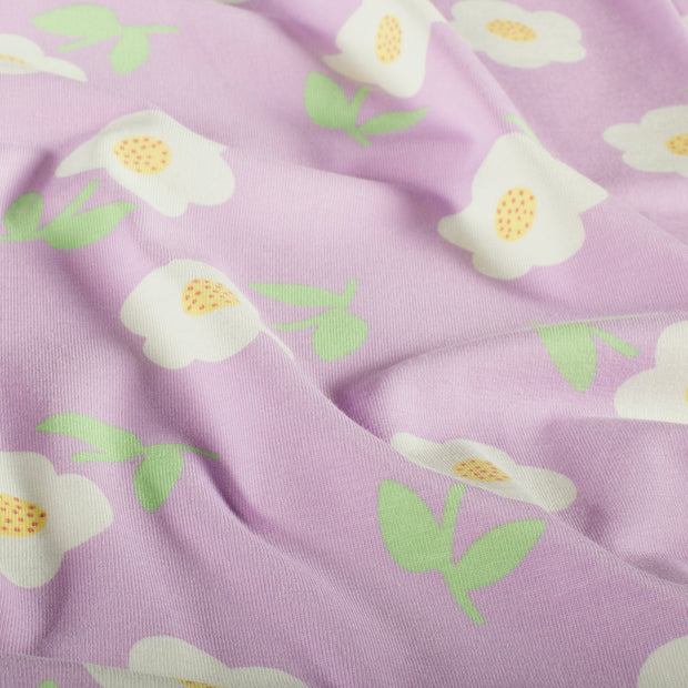 Jersey tissu fleurs Lilas