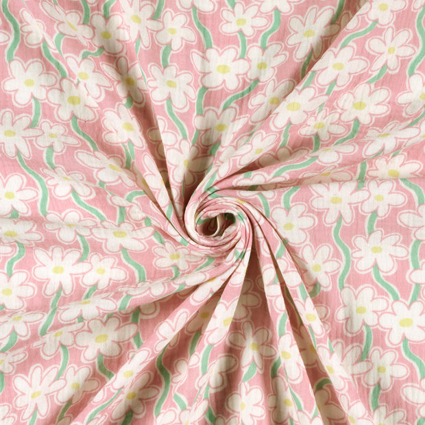 Mousseline stof Licht roze bedrukt 