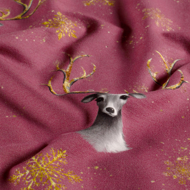 French Terry fabric Deer Old Pink