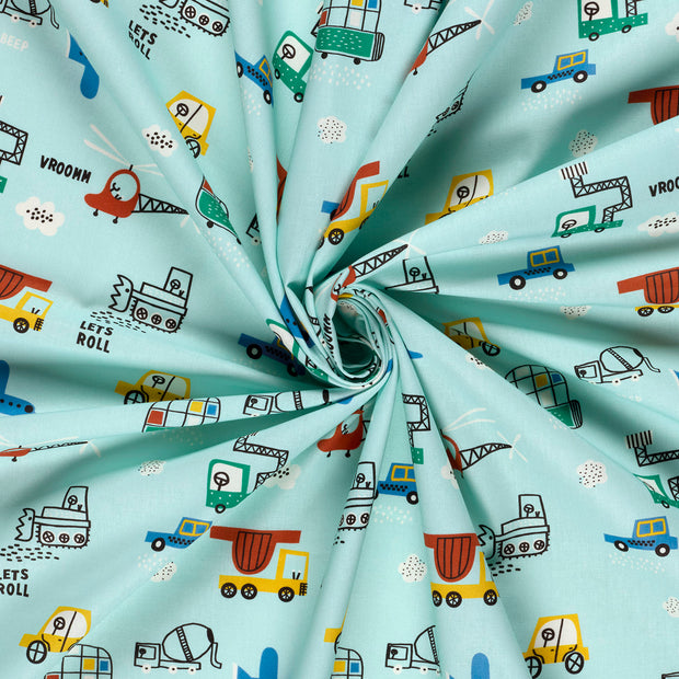 Algodón Popelina tela Azul bebé estampado 