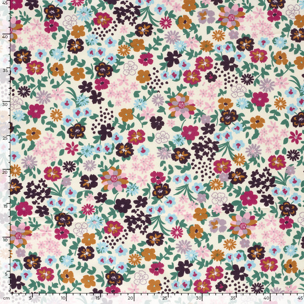 French Terry fabric Flowers Off White