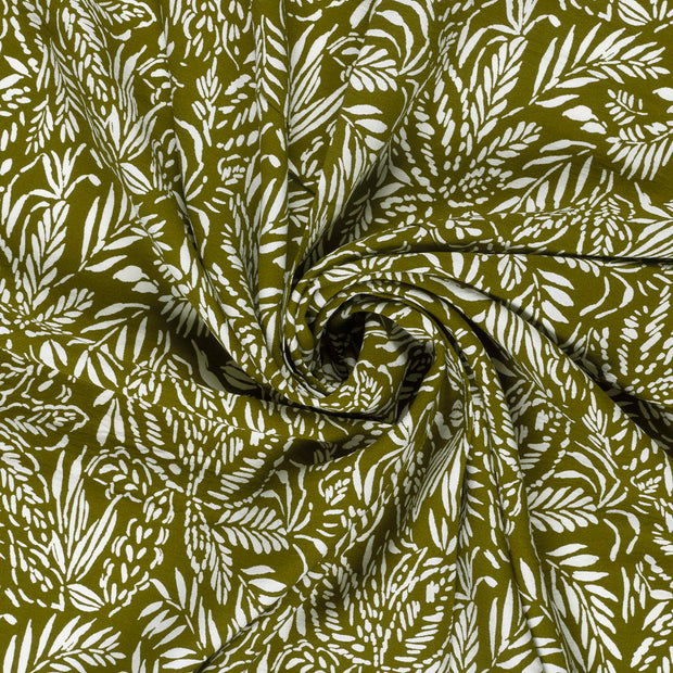 Viscose Nylon Crepe tela Verde caqui estampado 
