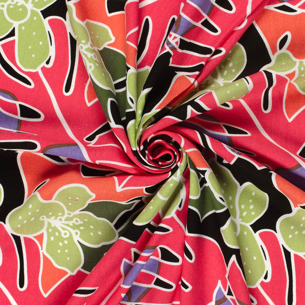 Viscose Lin Chaine et Trame tissu Noir imprimé 
