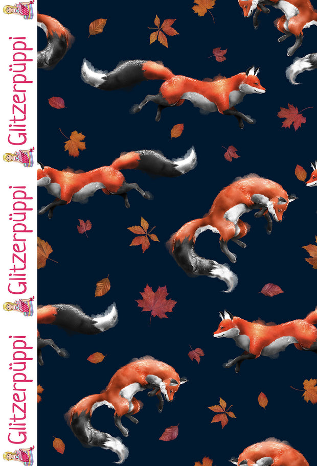French Terry fabric Foxes Navy