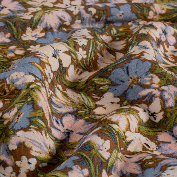 Viscose Nylon Ottoman fabric Flowers Brown