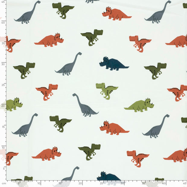 Jersey tissu dinosaures Blanc cassé