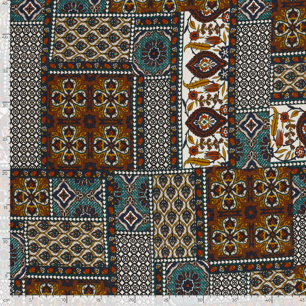 Viscose Satin fabric Abstract Turquoise