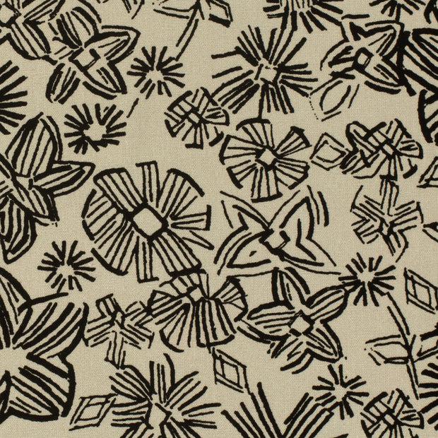 Viscose Lin Chaine et Trame tissu fleurs Beige