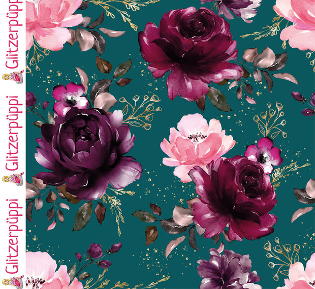 Jogging tissu roses Bleu Canard