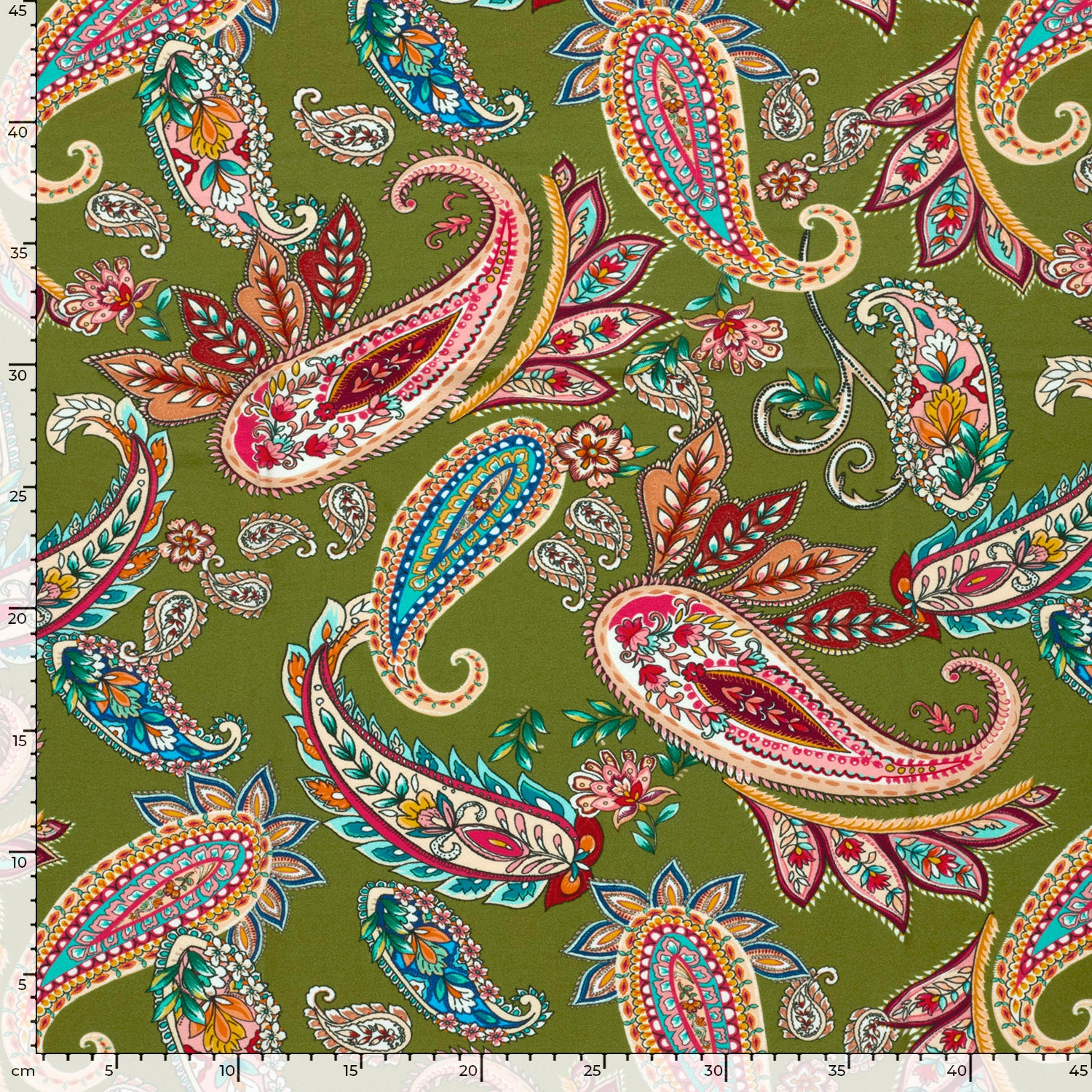Viscose Vortex Jersey fabric Paisley Khaki Green | Wholesale