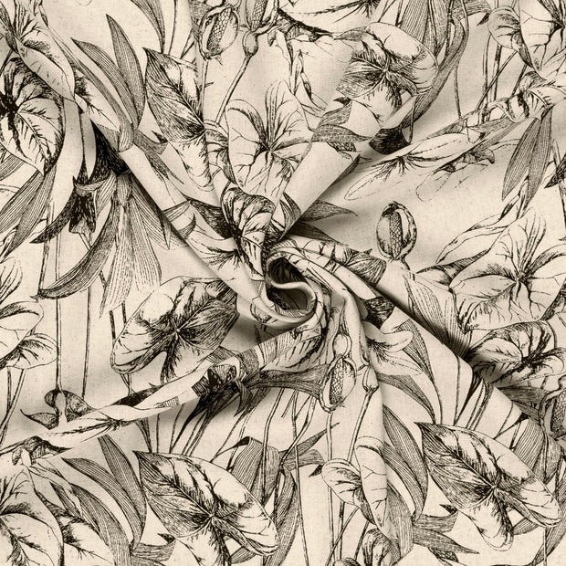 Geweven Viscose Linnen stof Beige bedrukt 