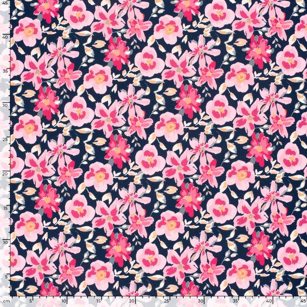 Swimwear Jersey UPF50 Recycled fabrik Blumen Marine