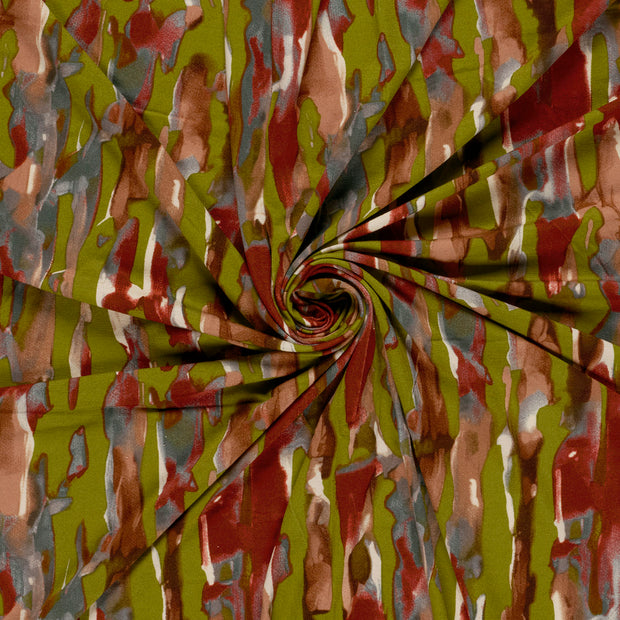 Viscose Vortex Jerséis tela Verde caqui estampado 