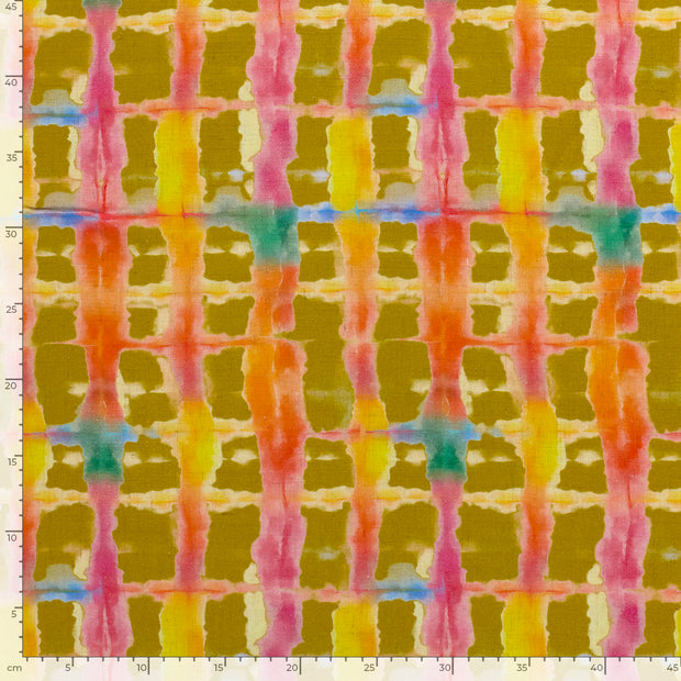 Geweven Viscose Linnen stof Abstract Limoen Groen