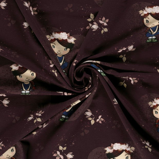 French Terry fabric Wine red digital printed 