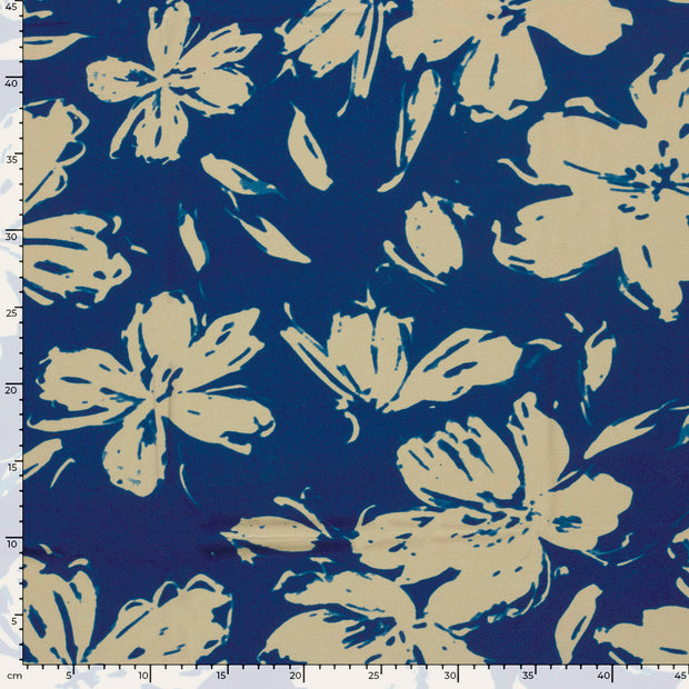 Viscose Vortex Jersey fabric Flowers Steel Blue