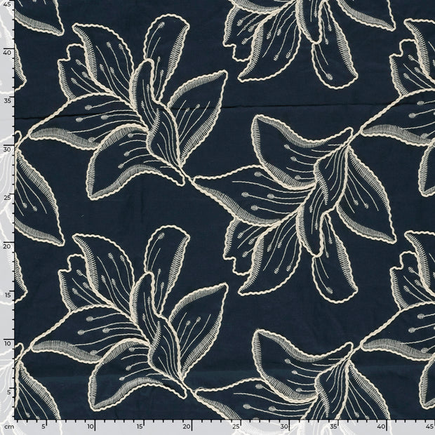 Voile fabric Flowers Navy