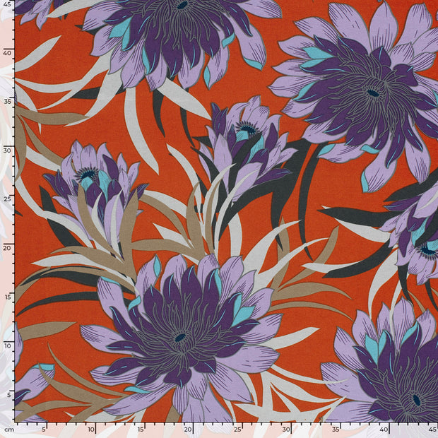 Viscose Jersey fabric Flowers Brique