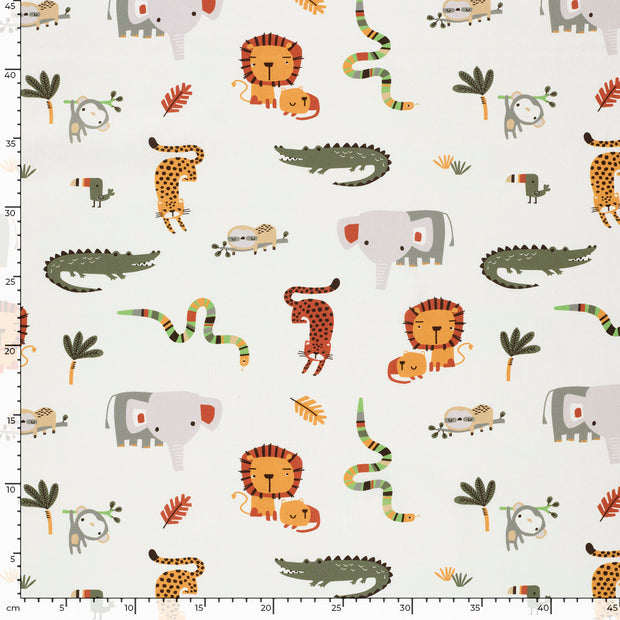 Cotton Poplin fabric Elephants Off White