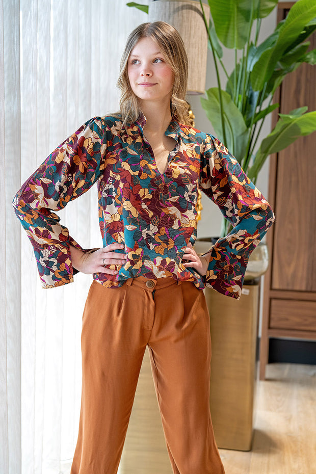 Viscose Nylon Crepe stof Bloemen Petrol