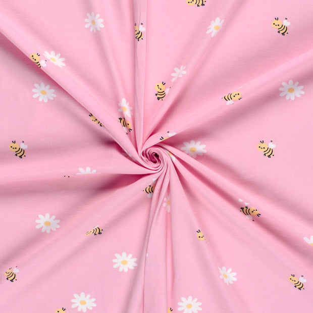 Jersey de Coton tissu Rose imprimé 